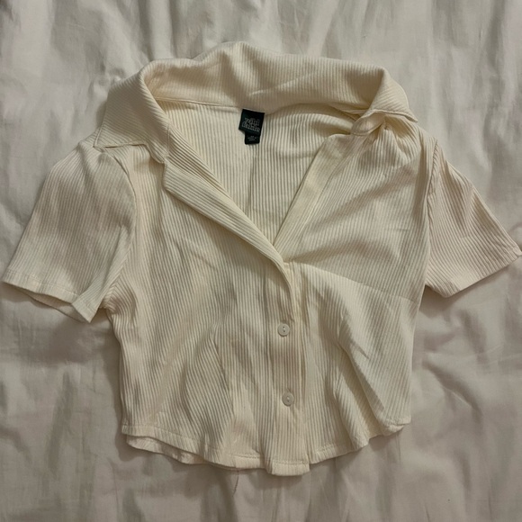 WILD FABLE white collared crop top - Picture 1 of 2
